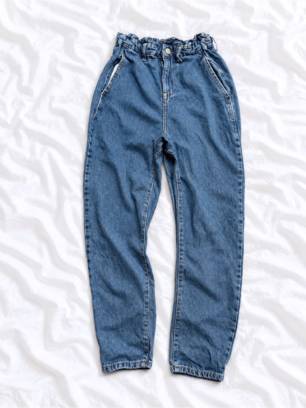Zara Blue Paperbag-Waist Mom Jeans